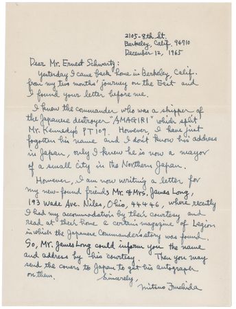 Lot #312 Mitsuo Fuchida Autograph Letter Signed: I