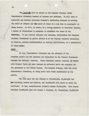 Lot #144 Robert F. Kennedy Typed Letter Signed and Draft Memorandum for the Proposed John Fitzgerald Kennedy Library - Image 6