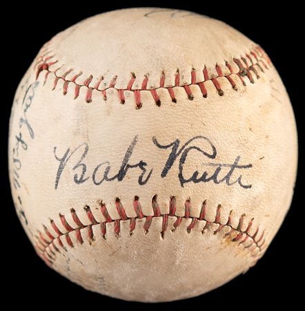 Lot #678. Babe Ruth and Lou Gehrig Signed Baseball
