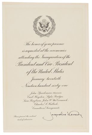Lot #72 Jacqueline Kennedy Signed Inauguration