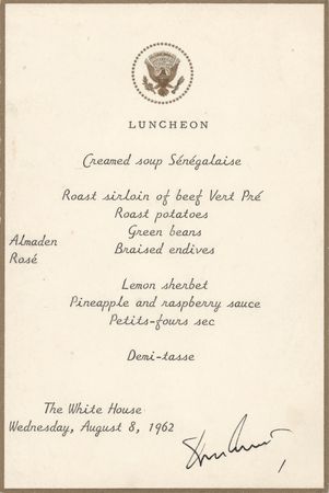 Lot #19 John F. Kennedy Signed 'White House' Menu