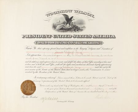 Lot #54 Woodrow Wilson Document Signed as