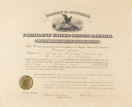 Lot #63 Harry S. Truman Document Signed as