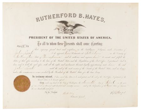 Lot #44 Rutherford B. Hayes Document Signed as