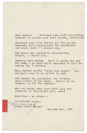 Lot #452 Frank Lloyd Wright Typed Letter Signed on