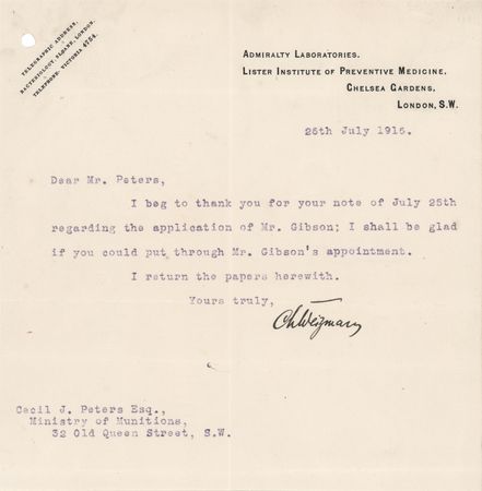 Lot #173 Chaim Weizmann Typed Letter Signed