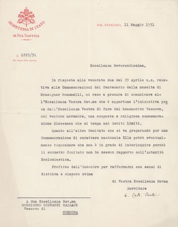 Lot #210 Pope Pius XII Typed Letter Signed