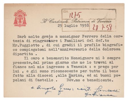 Lot #193 Pope John XXIII Typed Letter Signed