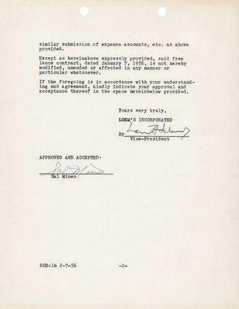 Lot #639 Sal Mineo (2) Signed Items - Document and Christmas Card - Image 1