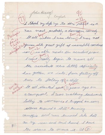 Lot #23 John F. Kennedy, Jr. Autograph Manuscript Signed - Middle School Essay on Being Accident Prone (1974-75) - Image 2