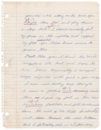 Lot #23 John F. Kennedy, Jr. Autograph Manuscript Signed - Middle School Essay on Being Accident Prone (1974-75) - Image 3