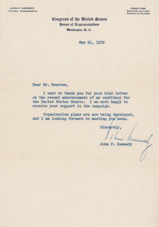 Lot #22 John F. Kennedy Typed Letter Signed on His