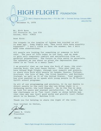 Lot #408 Jim Irwin Typed Letter Signed: The