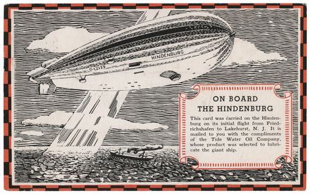 Lot #332 Hindenburg Flown Postcard: Carried on the