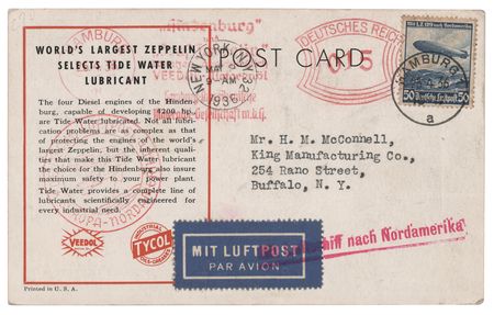 Lot #332 Hindenburg Flown Postcard: 