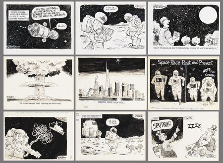 Lot #426 Jeff Koterba (14) Original Hand-Drawn Comic Strips with (8) Hand-Colored Production Prints - Image 1