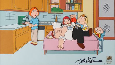Lot #453 Seth MacFarlane signed limited edition 'Pilot Episode' cel and production drawing for Family Guy - Image 2