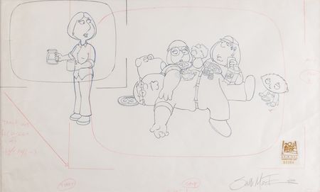Lot #453 Seth MacFarlane signed limited edition 'Pilot Episode' cel and production drawing for Family Guy - Image 3