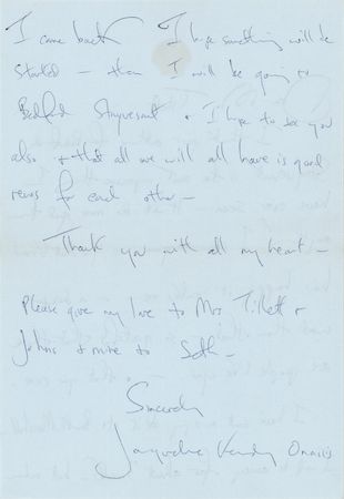 Lot #78 Jacqueline Kennedy Autograph Letter Signed to Her Favored Fabric Designer - Image 2