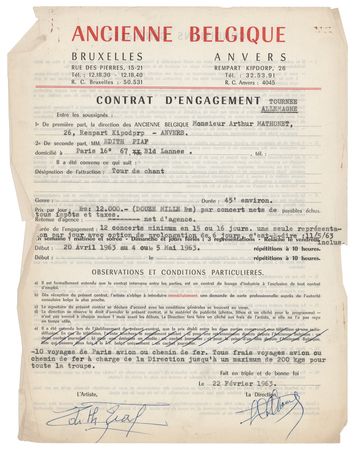 Lot #543 Edith Piaf Document Signed