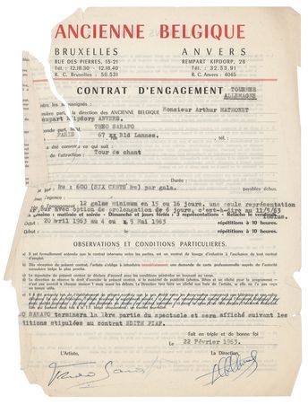 Lot #543 Edith Piaf Document Signed - Image 2