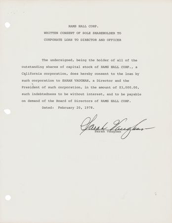 Lot #545 Sarah Vaughan Document Signed