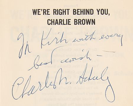 Lot #470 Charles Schulz Signed Sketch in Book - We're Right Behind You, Charlie Brown - Image 2