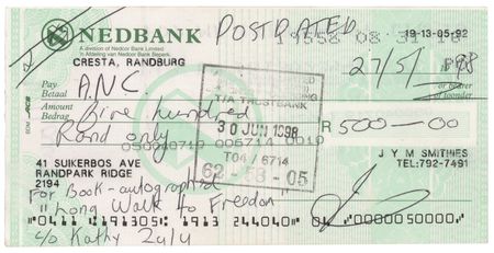 Lot #225 Nelson Mandela Signed Check - Image 2