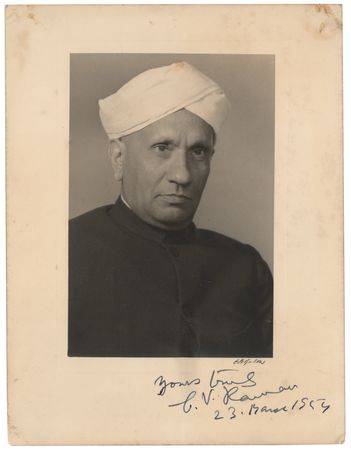 Lot #263 C. V. Raman Signed Photograph
