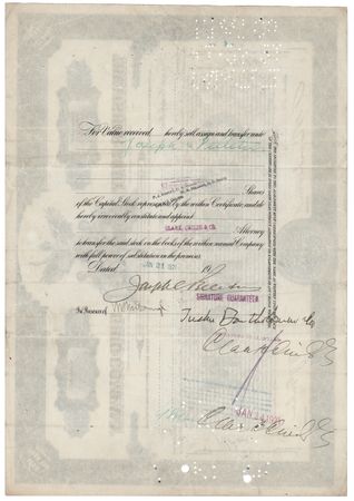 Lot #241 Joseph C. Pelletier Signed Stock