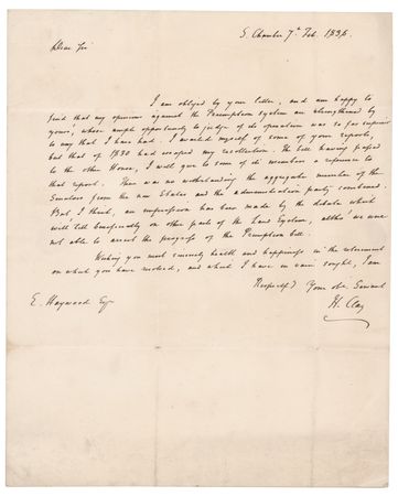 Lot #140 Henry Clay Autograph Letter Signed with
