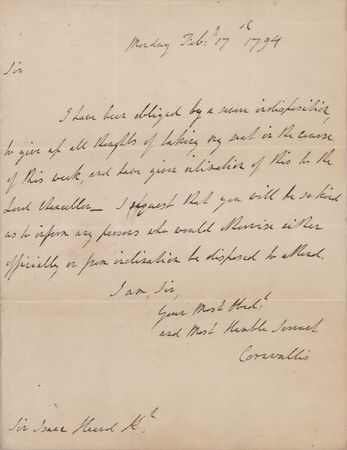 Lot #302 Charles Cornwallis Autograph Letter