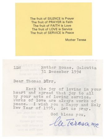 Lot #197 Mother Teresa Typed Letter Signed: Works