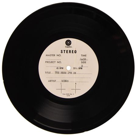 Lot #551 Beatles: Paul McCartney & Wings US Stereo Capitol Records Acetate for “My Love / The Mess I'm In