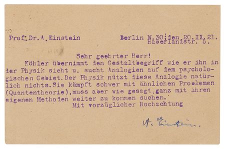 Lot #252. Albert Einstein Typed Letter Signed on Physics and Psychology: "This analogy is useless in physics"