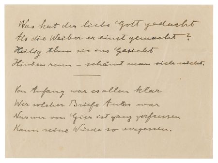 Lot #251. Albert Einstein Handwritten Poems: "What was dear God thinking that day When he made women in his way?"