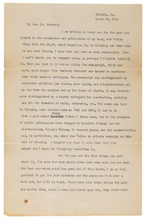 Lot #484 Margaret Mitchell Typed Letter Signed on the Genesis of Gone With the Wind, Sent to Its First Reader - Image 2