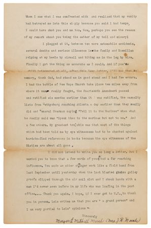 Lot #484 Margaret Mitchell Typed Letter Signed on the Genesis of Gone With the Wind, Sent to Its First Reader - Image 7