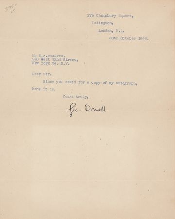 Lot #487 George Orwell Typed Letter Signed: Since