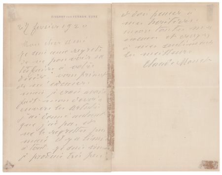 Lot #442 Claude Monet Autograph Letter Signed: I