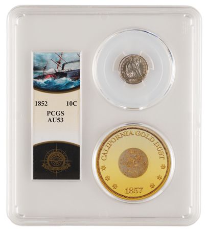 Lot #325 SS Central America Recovered 'Pinch of Gold' and 1852 'Seated Liberty' Dime - Image 2