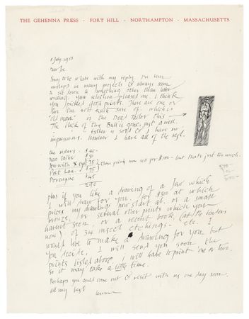 Lot #433 Leonard Baskin Autograph Letter Signed