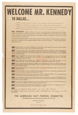 Lot #89 Kennedy Assassination: Dallas Morning News Newspaper with Pre-Assassination Headline and Anti-Kennedy Advertisement (November 22, 1963) - Image 1