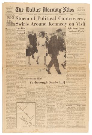 Lot #89 Kennedy Assassination: Dallas Morning News Newspaper with Pre-Assassination Headline and Anti-Kennedy Advertisement (November 22, 1963) - Image 2