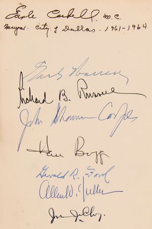 Lot #287 Kennedy Assassination: Warren Commission (7) Multi-Signed Book - From the Library of Dallas Mayor Earl Cabbel - Image 2