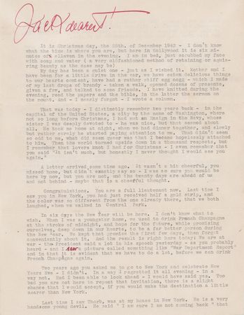 Lot #24 John F. Kennedy: Inga Arvad Typed Letter