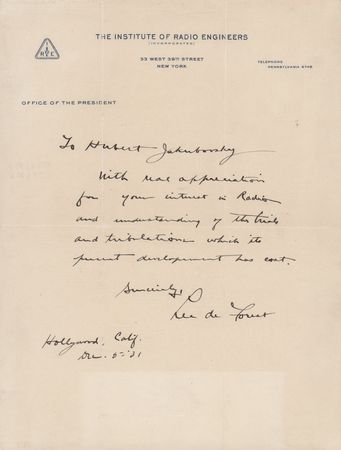 Lot #261 Lee De Forest Typed Letter Signed