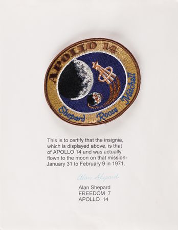 Lot #404 Alan Shepard's Apollo 14 Flown Patch with (8) Signed Items - Presented to His Pebble Beach Golf Caddy - Image 2