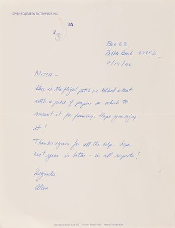 Lot #404 Alan Shepard's Apollo 14 Flown Patch with (8) Signed Items - Presented to His Pebble Beach Golf Caddy - Image 3