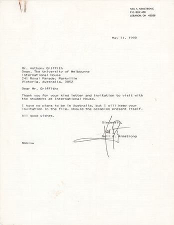 Lot #389 Neil Armstrong Typed Letter Signed